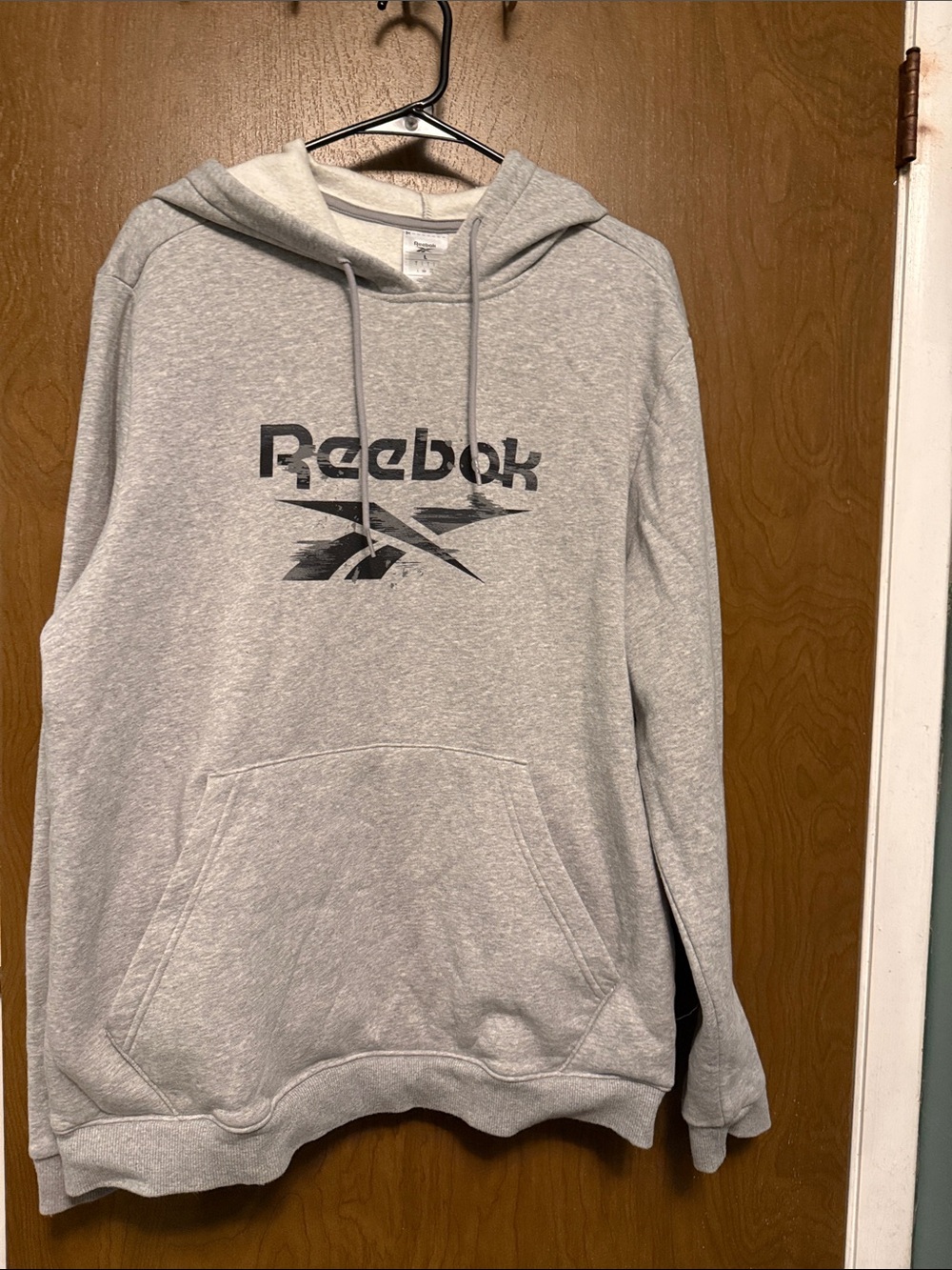 Reebok Light Heather Gray Hoodie with Black Logo L